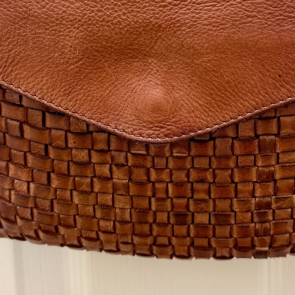 Vilenca Holland Hand Woven Flap Soft Leather Crossbody Bag Cognac Brown Boho - Picture 8 of 12